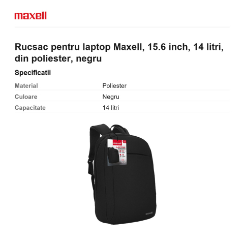 Rucsac pentru laptop Maxell, 15.6 inch, 14 litri, din poliester, negru [2]