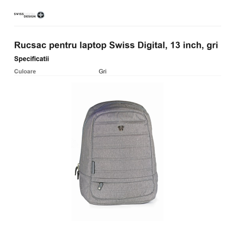 Rucsac pentru laptop Swiss Digital, 13 inch, gri [2]