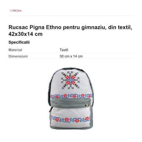 Rucsac Pigna Ethno pentru gimnaziu, din textil, 42x30x14 cm [2]