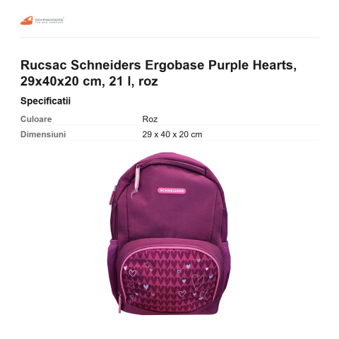 Rucsac Schneiders Ergobase Purple Hearts, 29x40x20 cm, 21 l, roz [2]