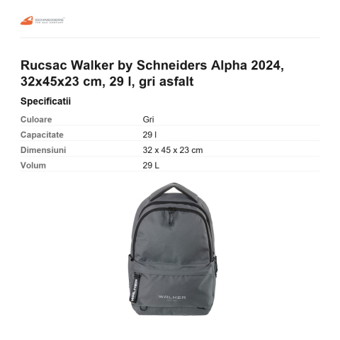 Rucsac Walker by Schneiders Alpha 2024, 32x45x23 cm, 29 l, gri asfalt [2]