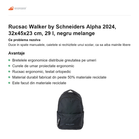 Rucsac Walker by Schneiders Alpha 2024, 32x45x23 cm, 29 l, negru melange [1]