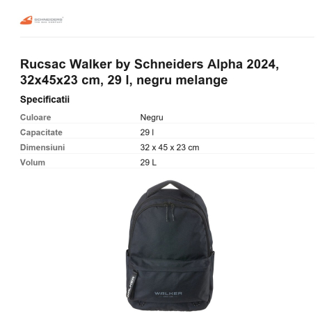 Rucsac Walker by Schneiders Alpha 2024, 32x45x23 cm, 29 l, negru melange [2]