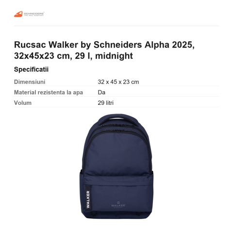 Rucsac Walker by Schneiders Alpha 2025, 32x45x23 cm, 29 l, midnight [2]