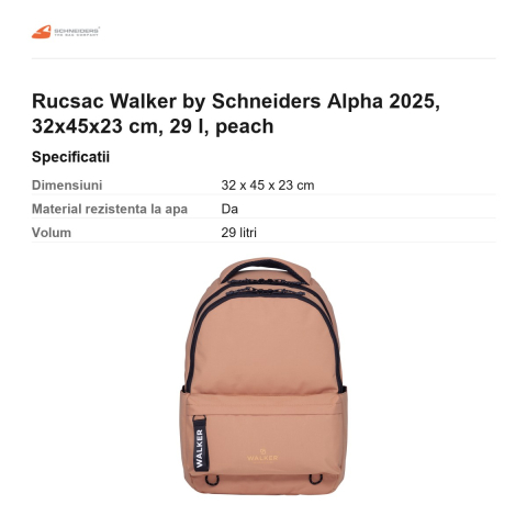 Rucsac Walker by Schneiders Alpha 2025, 32x45x23 cm, 29 l, peach [2]