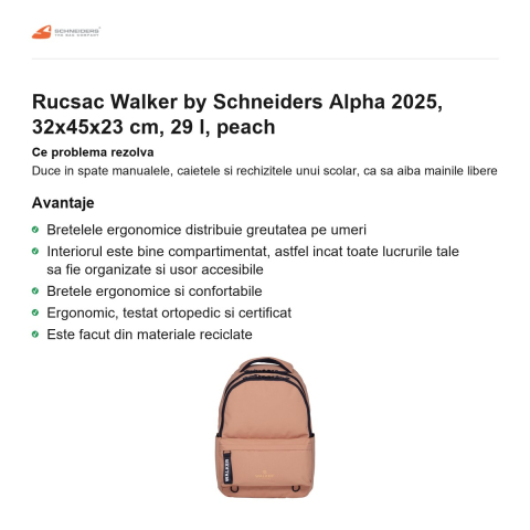 Rucsac Walker by Schneiders Alpha 2025, 32x45x23 cm, 29 l, peach [1]