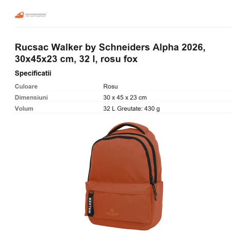 Rucsac Walker by Schneiders Alpha 2026, 30x45x23 cm, 32 l, rosu fox [2]