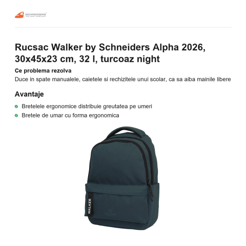 Rucsac Walker by Schneiders Alpha 2026, 30x45x23 cm, 32 l, turcoaz night [1]