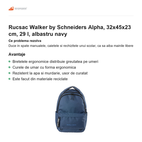 Rucsac Walker by Schneiders Alpha, 32x45x23 cm, 29 l, albastru navy [1]