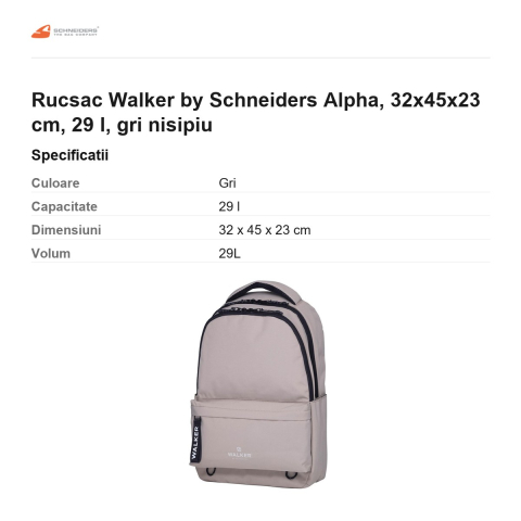 Rucsac Walker by Schneiders Alpha, 32x45x23 cm, 29 l, gri nisipiu [2]