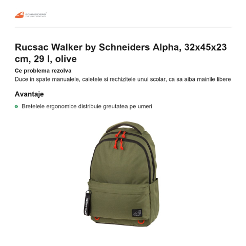 Rucsac Walker by Schneiders Alpha, 32x45x23 cm, 29 l, olive [1]