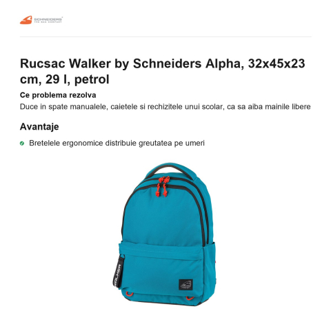Rucsac Walker by Schneiders Alpha, 32x45x23 cm, 29 l, petrol [1]