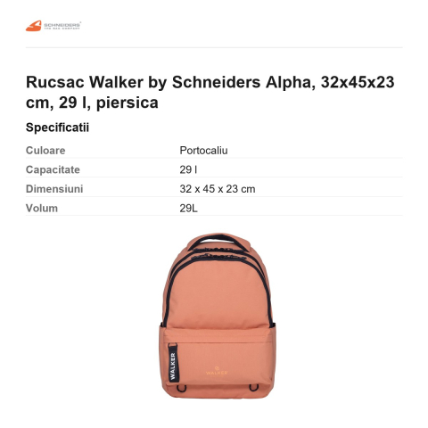 Rucsac Walker by Schneiders Alpha, 32x45x23 cm, 29 l, piersica [2]