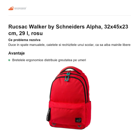 Rucsac Walker by Schneiders Alpha, 32x45x23 cm, 29 l, rosu [1]
