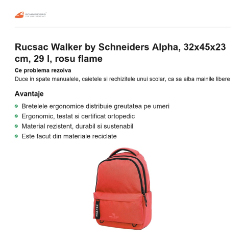 Rucsac Walker by Schneiders Alpha, 32x45x23 cm, 29 l, rosu flame [1]