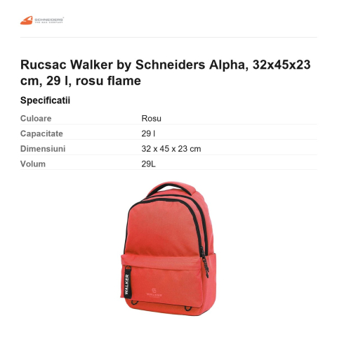Rucsac Walker by Schneiders Alpha, 32x45x23 cm, 29 l, rosu flame [2]
