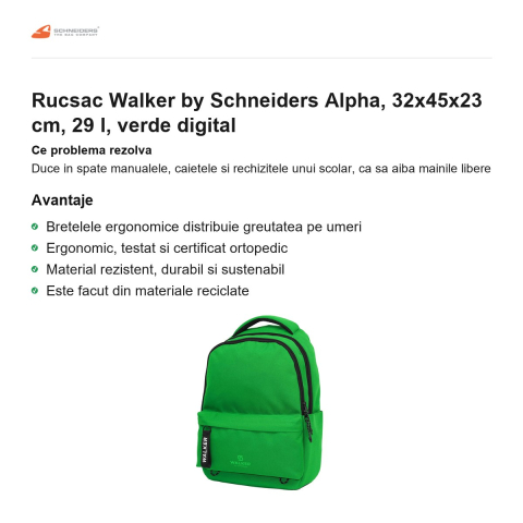 Rucsac Walker by Schneiders Alpha, 32x45x23 cm, 29 l, verde digital [1]