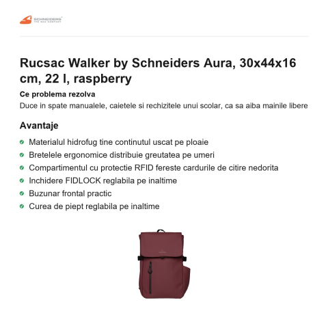 Rucsac Walker by Schneiders Aura, 30x44x16 cm, 22 l, raspberry [1]