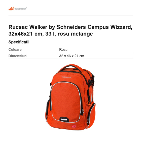 Rucsac Walker by Schneiders Campus Wizzard, 32x46x21 cm, 33 l, rosu melange [2]