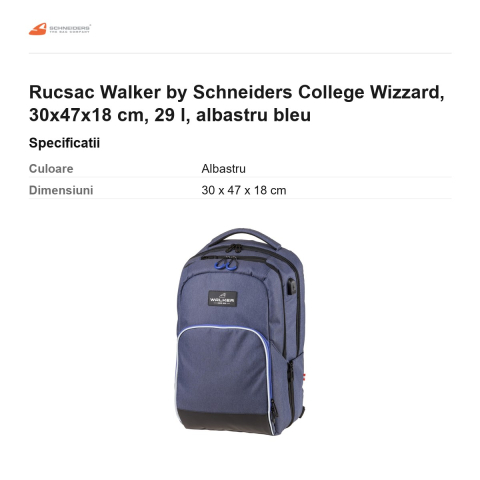 Rucsac Walker by Schneiders College Wizzard, 30x47x18 cm, 29 l, albastru bleu [2]