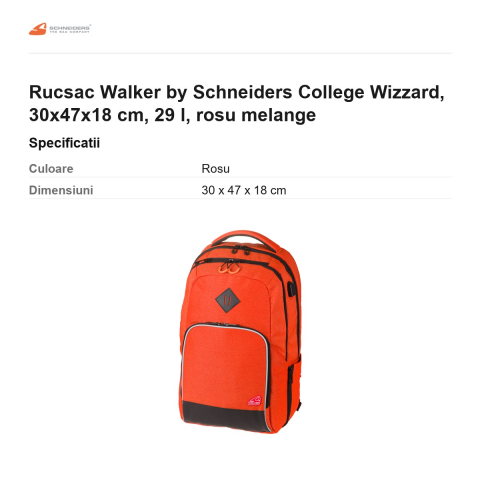 Rucsac Walker by Schneiders College Wizzard, 30x47x18 cm, 29 l, rosu melange [2]
