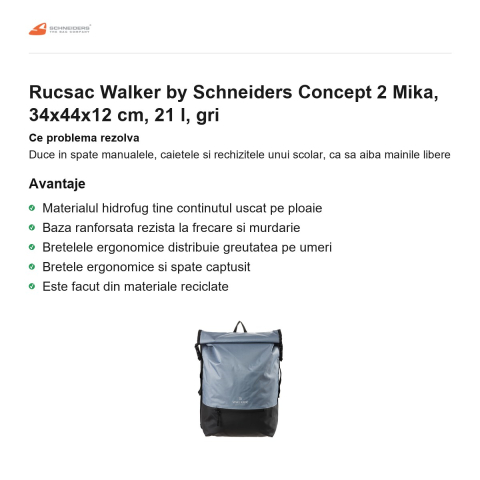 Rucsac Walker by Schneiders Concept 2 Mika, 34x44x12 cm, 21 l, gri [1]