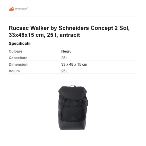 Rucsac Walker by Schneiders Concept 2 Sol, 33x48x15 cm, 25 l, antracit [2]