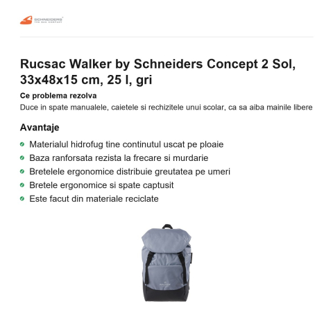 Rucsac Walker by Schneiders Concept 2 Sol, 33x48x15 cm, 25 l, gri [1]