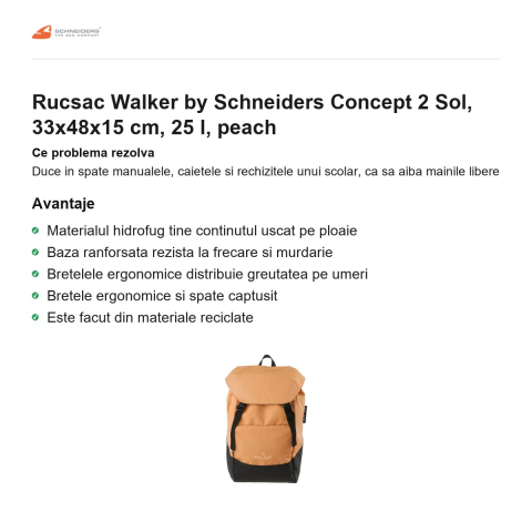 Rucsac Walker by Schneiders Concept 2 Sol, 33x48x15 cm, 25 l, peach [1]
