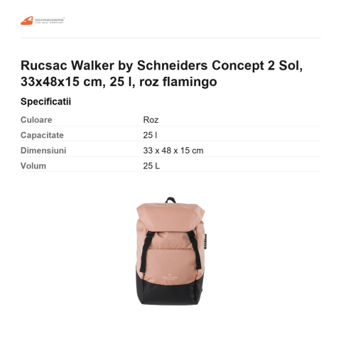 Rucsac Walker by Schneiders Concept 2 Sol, 33x48x15 cm, 25 l, roz flamingo [2]