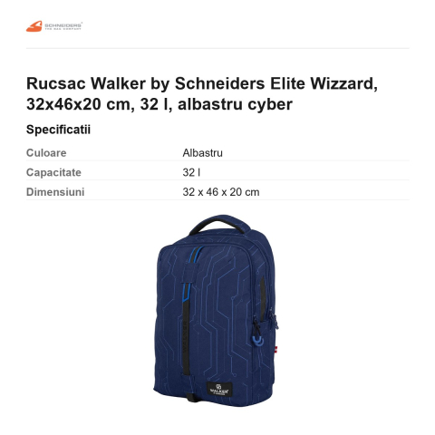 Rucsac Walker by Schneiders Elite Wizzard, 32x46x20 cm, 32 l, albastru cyber [2]