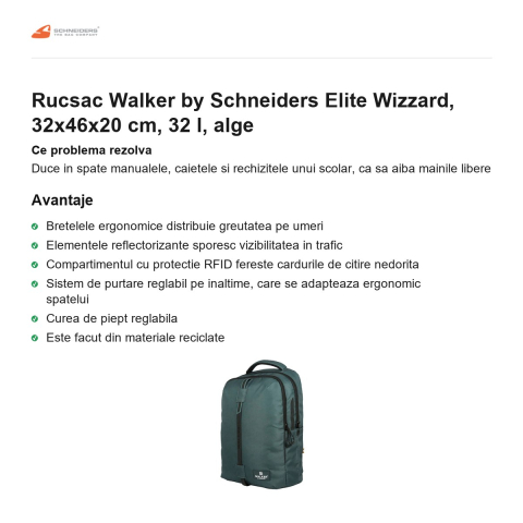 Rucsac Walker by Schneiders Elite Wizzard, 32x46x20 cm, 32 l, alge [1]