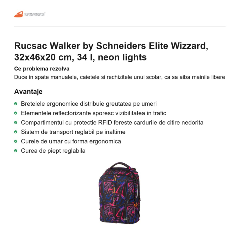 Rucsac Walker by Schneiders Elite Wizzard, 32x46x20 cm, 34 l, neon lights [1]