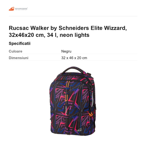 Rucsac Walker by Schneiders Elite Wizzard, 32x46x20 cm, 34 l, neon lights [2]