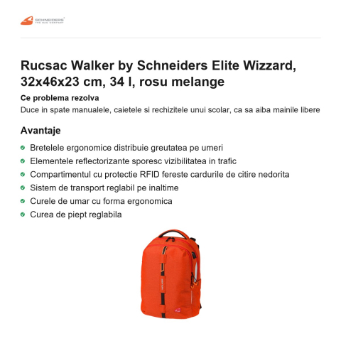 Rucsac Walker by Schneiders Elite Wizzard, 32x46x23 cm, 34 l, rosu melange [1]