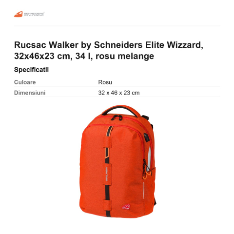 Rucsac Walker by Schneiders Elite Wizzard, 32x46x23 cm, 34 l, rosu melange [2]