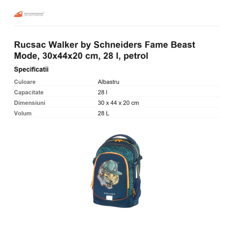 Rucsac Walker by Schneiders Fame Beast Mode, 30x44x20 cm, 28 l, petrol [2]