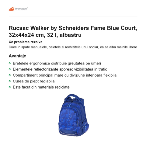 Rucsac Walker by Schneiders Fame Blue Court, 32x44x24 cm, 32 l, albastru [1]