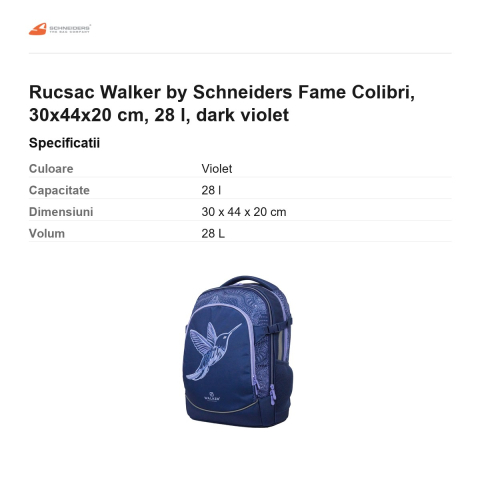 Rucsac Walker by Schneiders Fame Colibri, 30x44x20 cm, 28 l, dark violet [2]