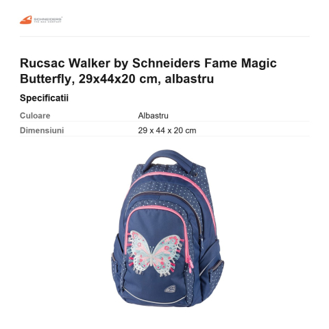 Rucsac Walker by Schneiders Fame Magic Butterfly, 29x44x20 cm, albastru [2]