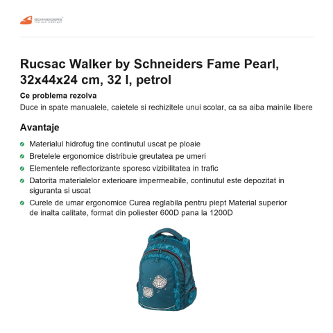 Rucsac Walker by Schneiders Fame Pearl, 32x44x24 cm, 32 l, petrol [1]