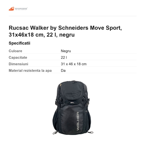 Rucsac Walker by Schneiders Move Sport, 31x46x18 cm, 22 l, negru [2]