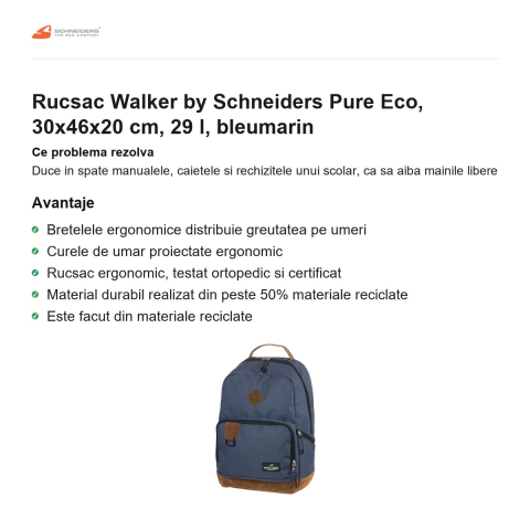 Rucsac Walker by Schneiders Pure Eco, 30x46x20 cm, 29 l, bleumarin [1]