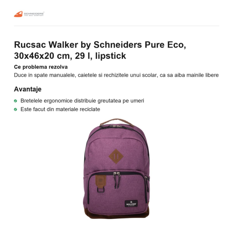 Rucsac Walker by Schneiders Pure Eco, 30x46x20 cm, 29 l, lipstick [1]