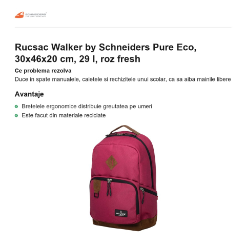 Rucsac Walker by Schneiders Pure Eco, 30x46x20 cm, 29 l, roz fresh [1]