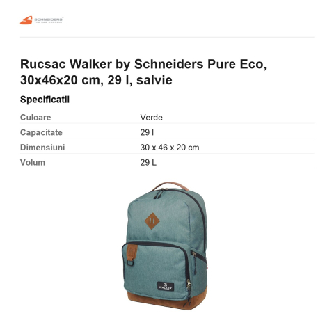 Rucsac Walker by Schneiders Pure Eco, 30x46x20 cm, 29 l, salvie [2]