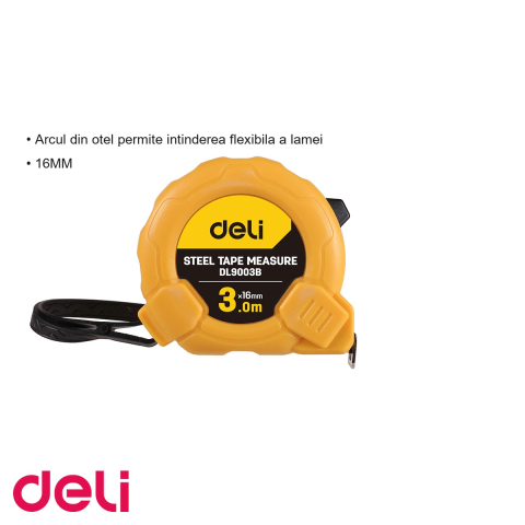 Ruleta de otel Deli, 3m x 16mm, carcasa ABS rezistenta la socuri, pentru masuratori de interior si exterior [2]