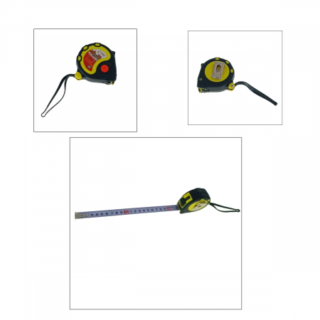 Ruleta metalica FS-11626, 3m x 16mm, cu buton blocare, clema prindere, neagra cu galben [4]