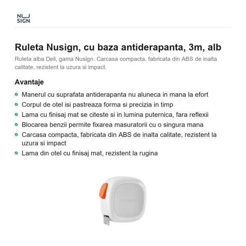 Ruleta Nusign, cu baza antiderapanta, 3m, alb [1]