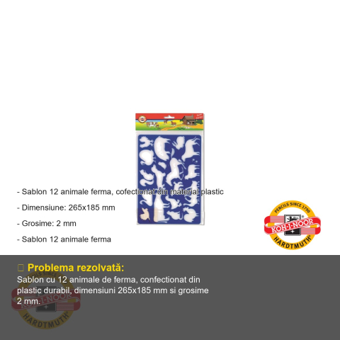 Sablon animale de ferma Koh-I-Noor, 12 forme din plastic, pentru desen si activitati scolare [1]